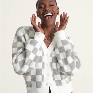 Vans Evelyn Cardigan in Checkered Gray and White, Women's Sweater